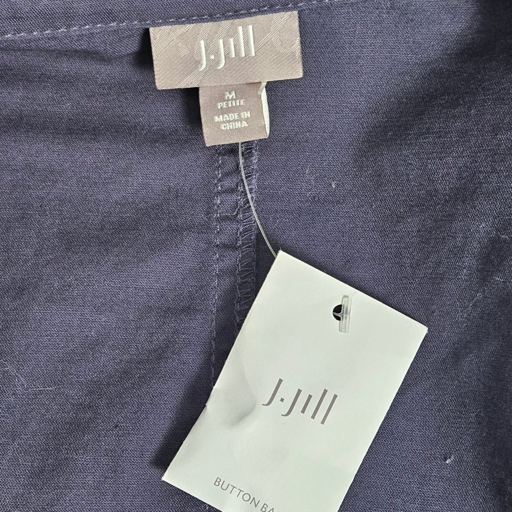 J Jill Womens MP Moto Jacket‎ Linen Blend Asym Zip Lightweight Blue Gray Petite - Picture 3 of 10